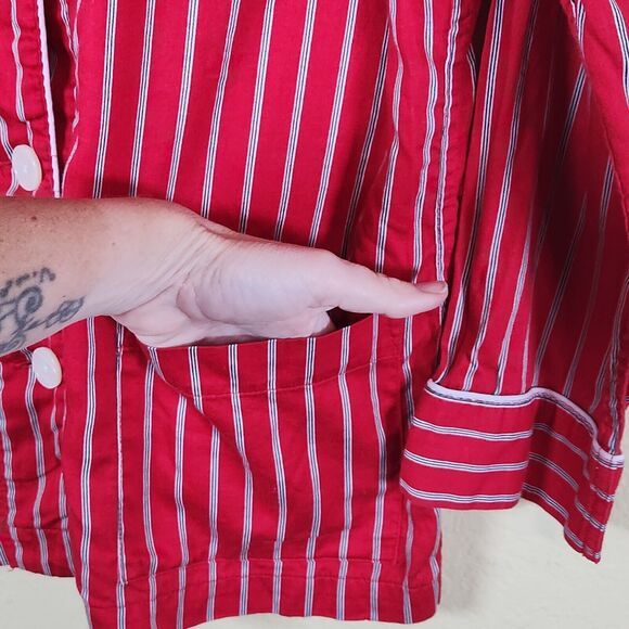 RALPH‎ LAUREN Pajamas Red Stripe Monogrammed Top only 100% Cotton M Christmas - Picture 5 of 8